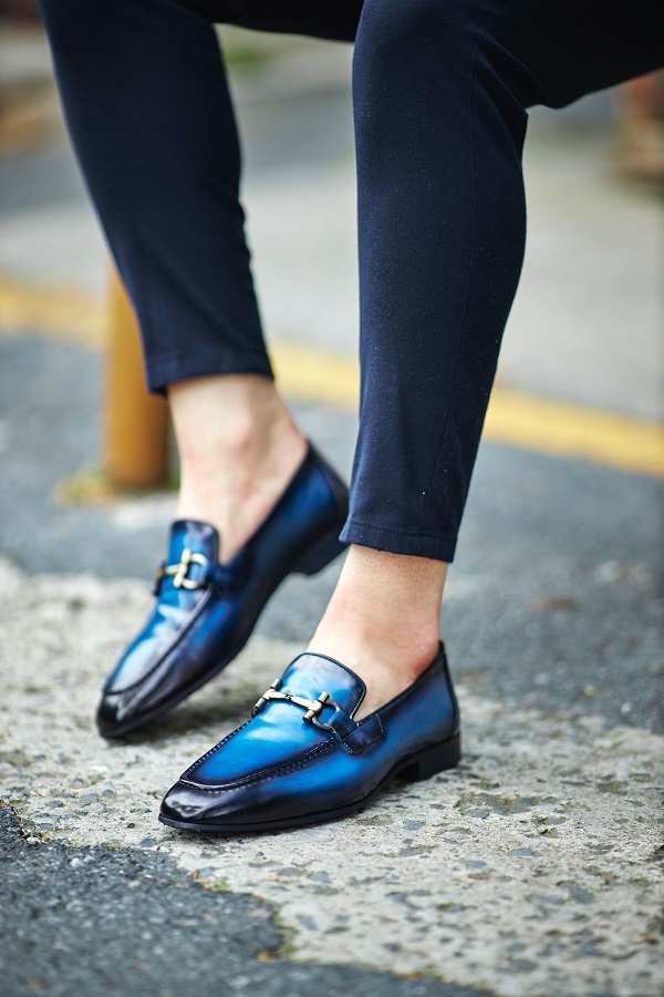 Buy Blue Leather Monk Strap Loafer by GentWith.com