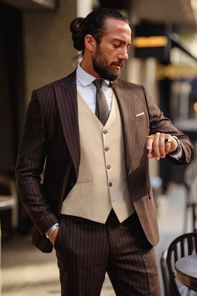 Brown Pinstripe Combination Suit