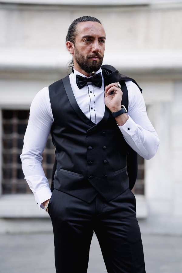 Men Suits Black 3 Piece Slim Fit One Button Wedding Groom Party