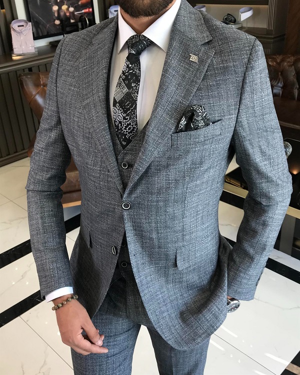 Dark Gray Crosshatch Suit for Men by GentWith