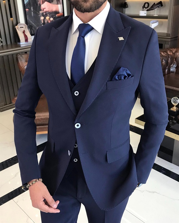Navy Blue Peak Lapel Suit for Men by GentWith