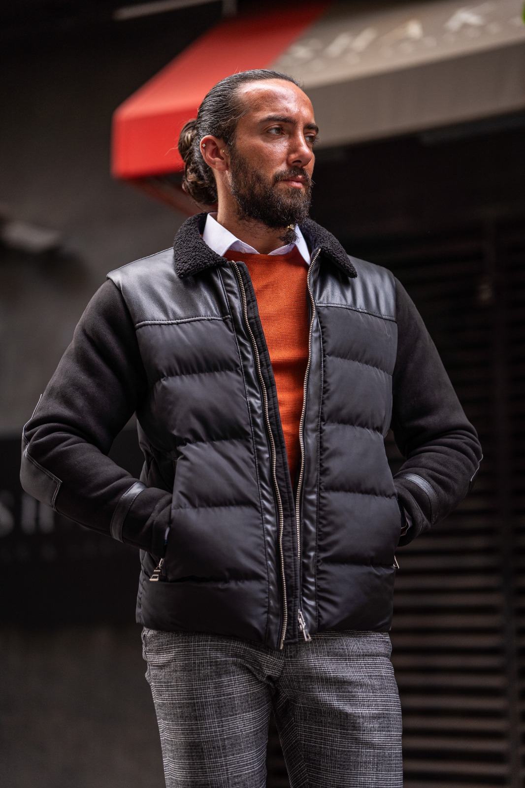 GentWith Rapid Black Slim Fit Zipper Wool Coat 