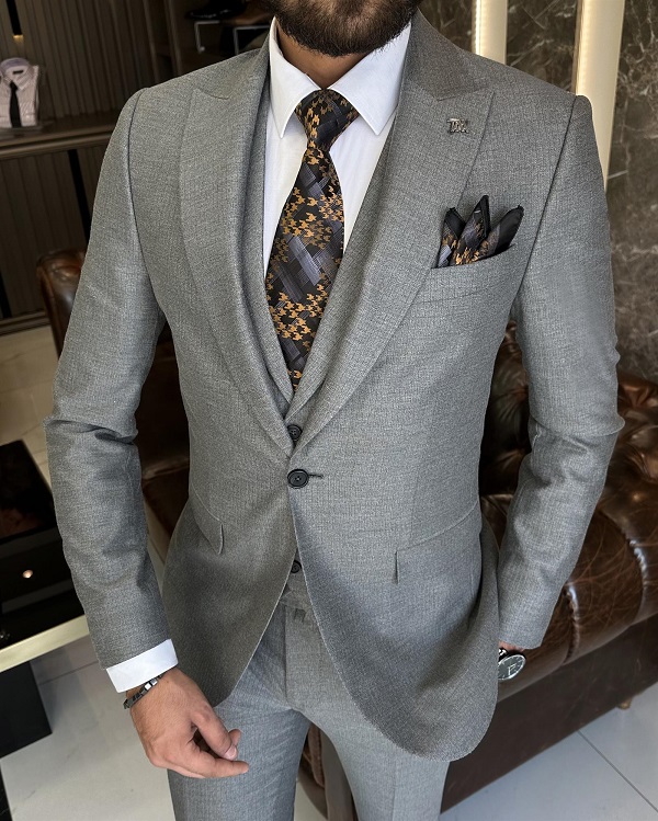 Gray Peak Lapel Striped Suit for Men by GentWith