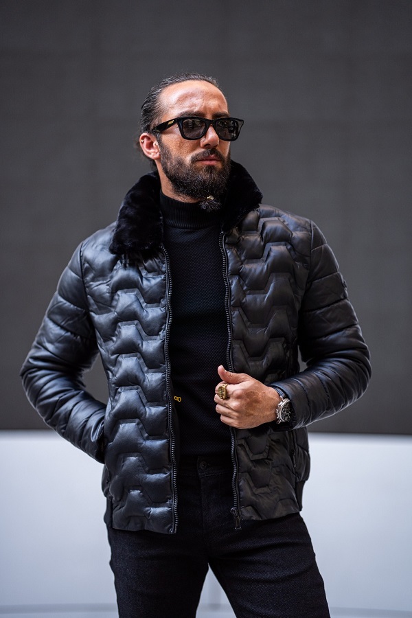 GentWith Rapid Black Slim Fit Fur Coat 