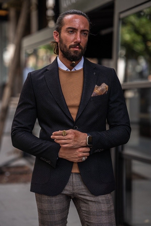 Black Slim Fit Textured Blazer for Men | GentWith.com