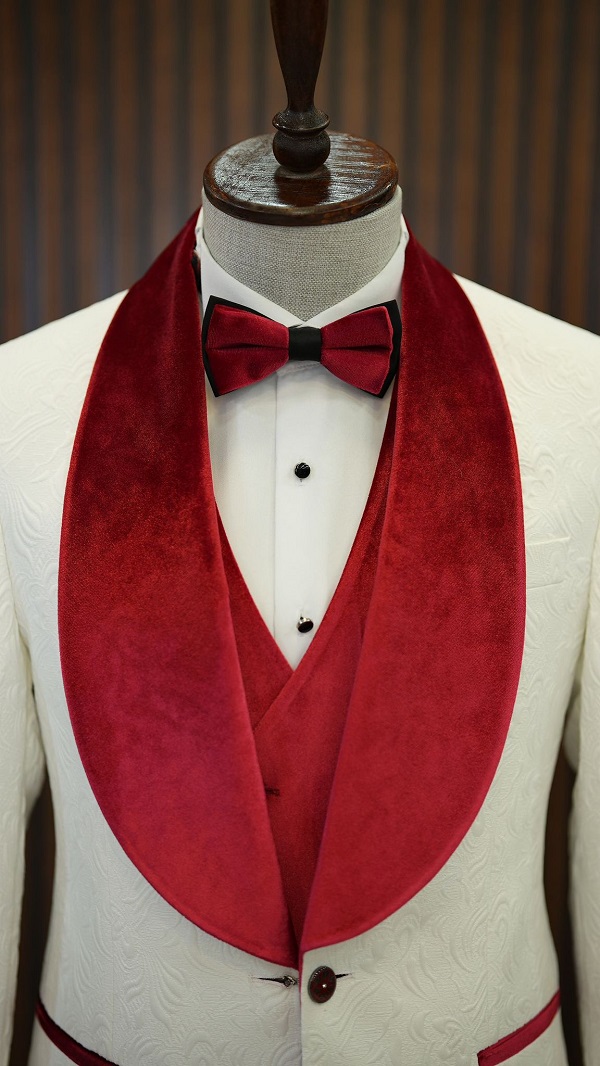 White Red Slim Fit Groom Wedding Tuxedo for Men | GentWith