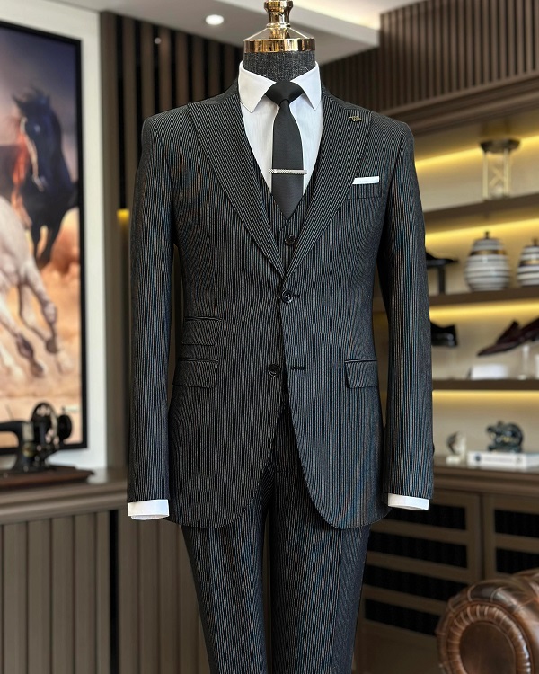 Mens Black 3 Piece Pinstripe Suit: Buy Online - Happy Gentleman