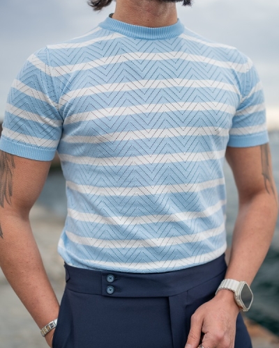 GentWith Rapid Blue Crewneck Striped T-Shirt