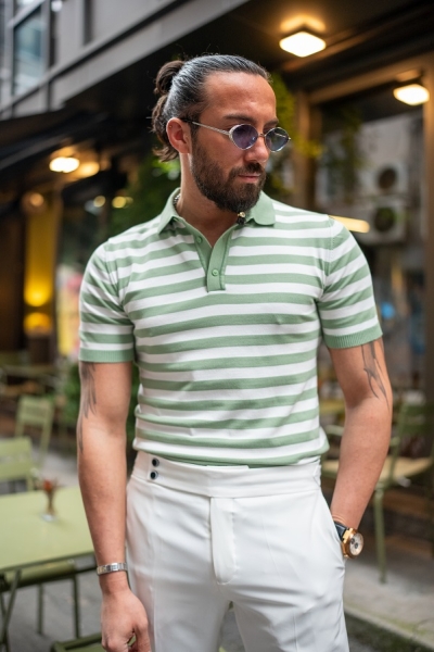 GentWith Rapid Green Striped Polo Shirt