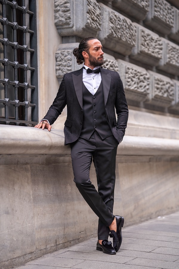 Black Slim Fit Groom Party Wedding Suit for Men | GentWith