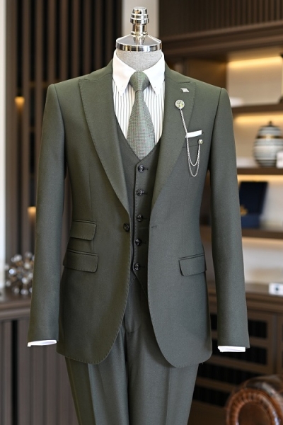 GentWith Suffolk Forest Green Slim Fit 3 Piece Peak Lapel Suit