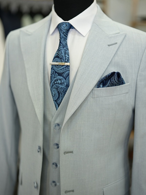 Light Blue Slim Fit Crosshatch Suit for Men by GentWith.com