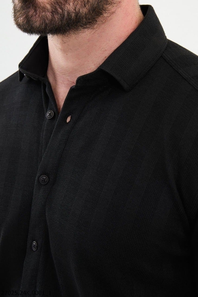 Black Slim Fit Striped Shirt