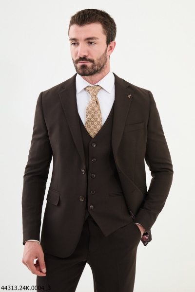 GentWith Ames Coffee Brown Notch Lapel 3 Piece Wool Suit