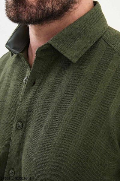 Khaki Slim Fit Striped Cotton Shirt