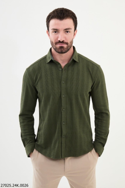 Khaki Green Striped Shirt