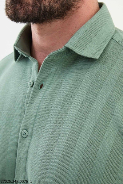 Light Green Slim Fit Striped Cotton Shirt