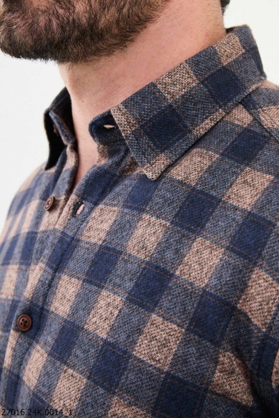 Camel Slim Fit Checked Wool Shirt