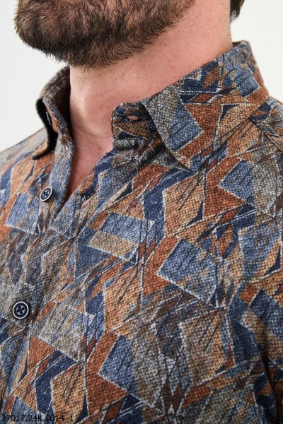 Men's Camel Slim Fit Patterned Wool Shirt