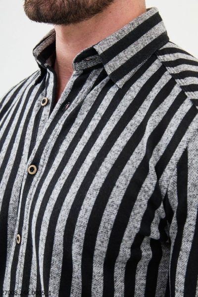 Men's Gray Black Slim Fit Striped Shirt