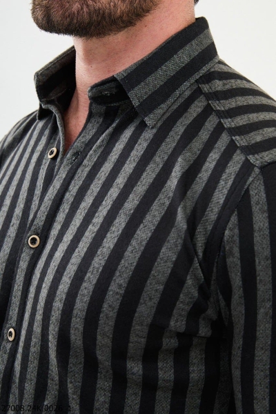 Men's Khaki Black Slim Fit Striped Shirt