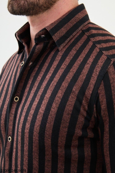 Men's Rust Black Slim Fit Striped Shirt