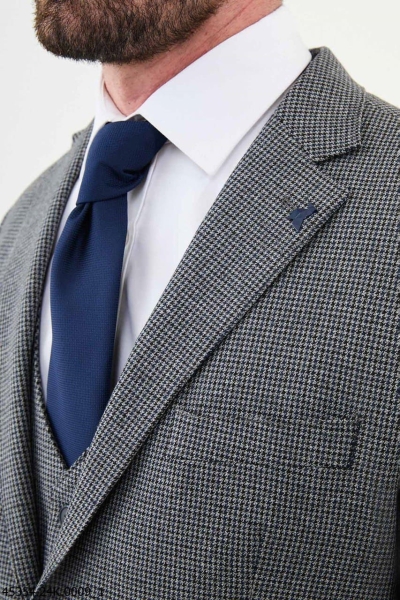 Navy Gray 3 Piece Houndstooth Wool Suit