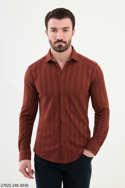 Rust Brown Striped Shirt