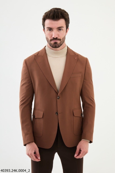 Brown Slim Fit Peak Lapel Men's Blazer