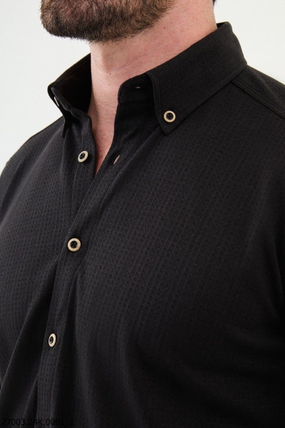 Men's Black Slim Fit Cross Pattern Casual Shirt