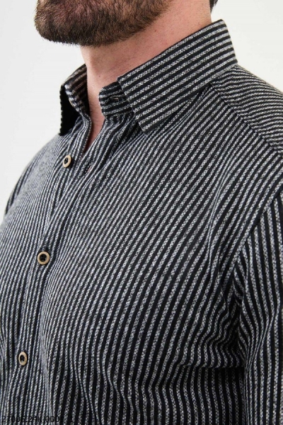 Men's Black Slim Fit Striped Wool Shirt