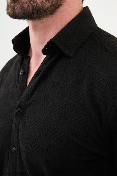 Men's Black Slim Fit Woven Pattern Casual Shirt