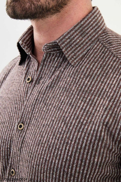 Men's Brown Slim Fit Striped Wool Shirt