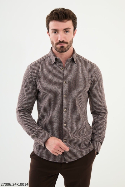 Brown Long Sleeve Striped Shirt