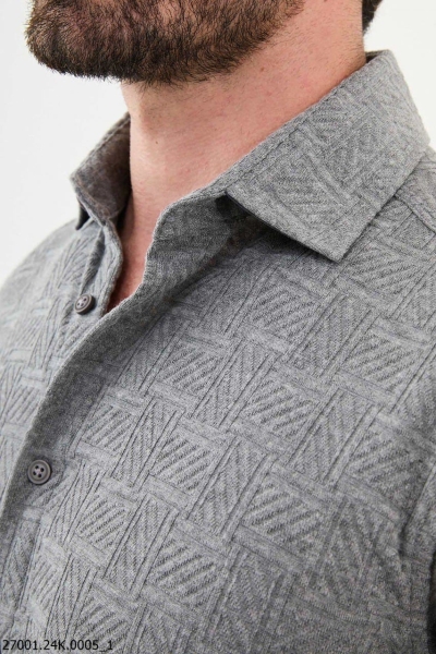 Men's Gray Slim Fit Woven Pattern Casual Shirt