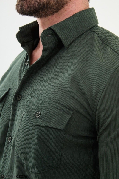 Men's Green Slim Fit Double Pocket Striped Shirt