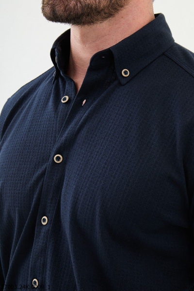 Men's Navy Blue Slim Fit Cross Pattern Casual Shirt