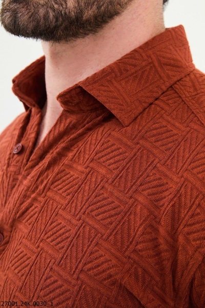 Men's Rust Slim Fit Woven Pattern Casual Shirt