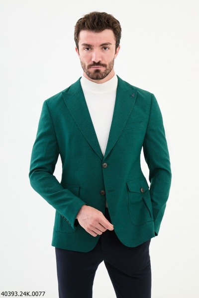 Teal Green Slim Fit Peak Lapel Men's Blazer