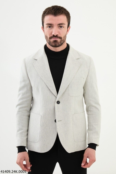 Men's Beige Slim Fit Hooded Blazer