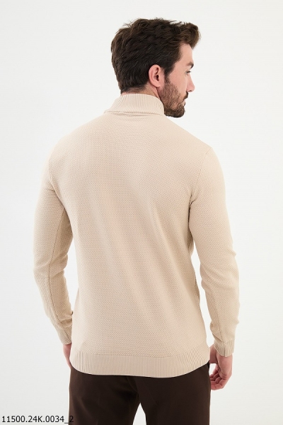 Mock Turtleneck Wool Sweater - Beige