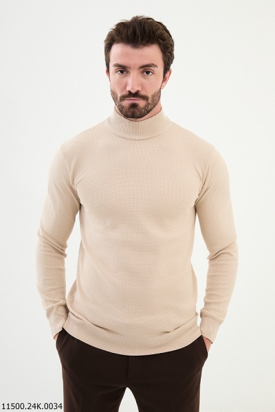 Mock Turtleneck Wool Sweater - Beige