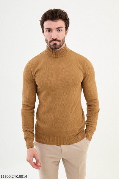 Mock Turtleneck Wool Sweater - Camel