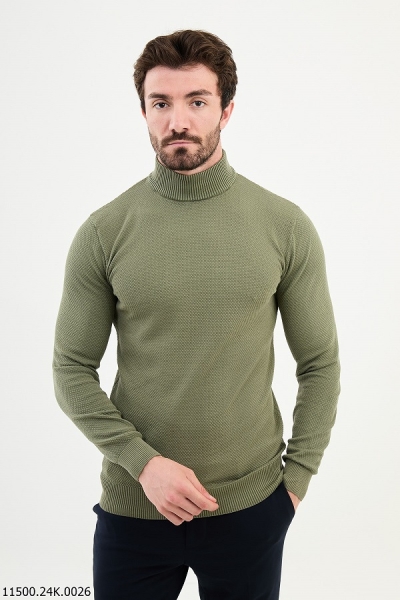 Mock Turtleneck Wool Sweater - Khaki