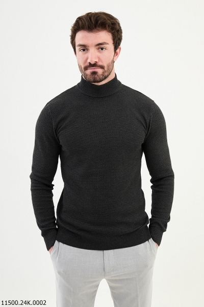 Dark Gray Men's Mock Turtleneck Wool Sweater