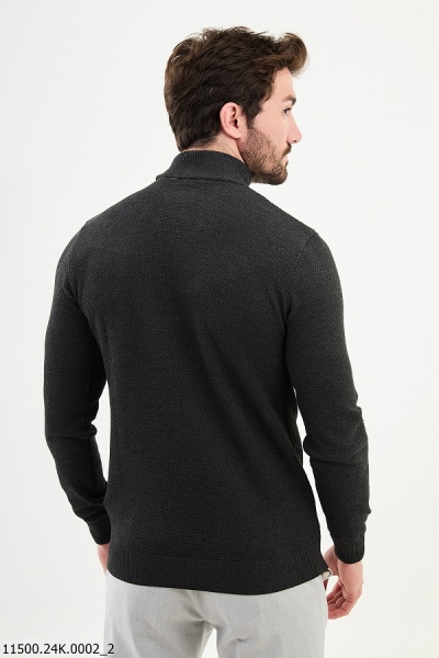 Dark Gray Men's Mock Turtleneck Wool Sweater