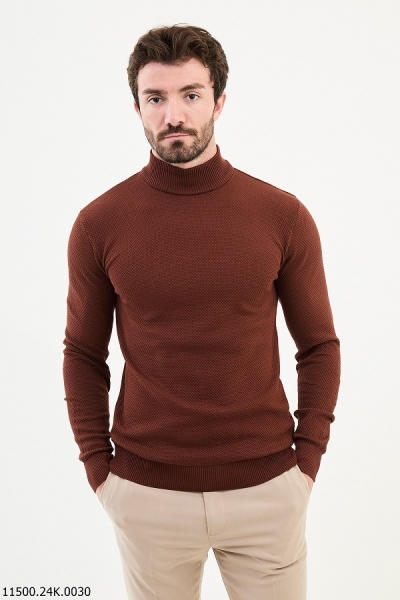 Mock Turtleneck Wool Sweater - Rust Brown