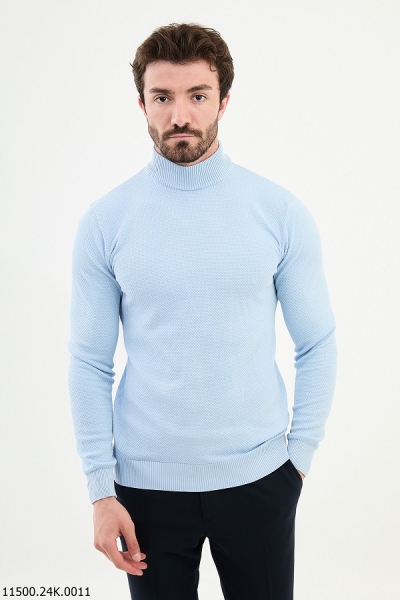 Mock Turtleneck Wool Sweater - Sky Blue