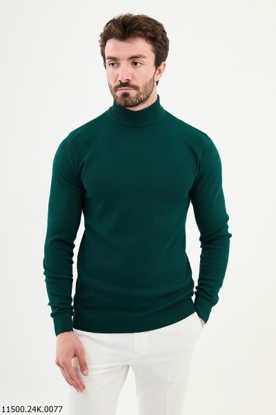 Mock Turtleneck Wool Sweater - Teal Green