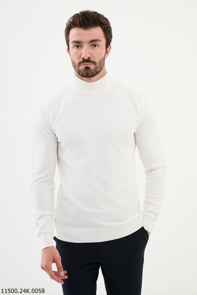 Mock Turtleneck Wool Sweater - White